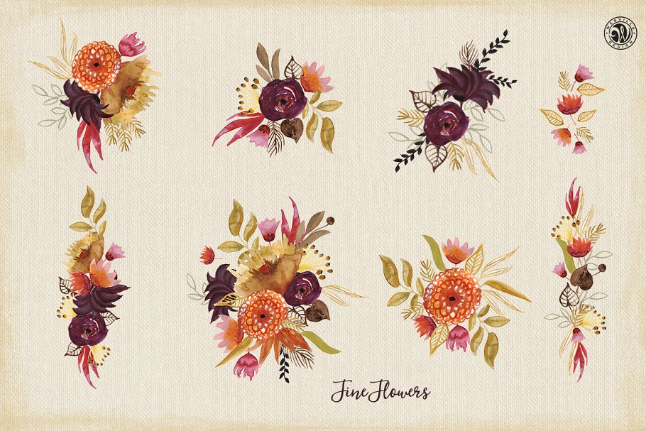 精美鲜花水彩剪贴画设计元素 Fine Flowers插图(3)