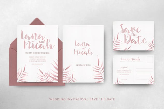 水彩叶子婚礼请柬套装模板 Watercolor Foliage Wedding Invitation插图(12)