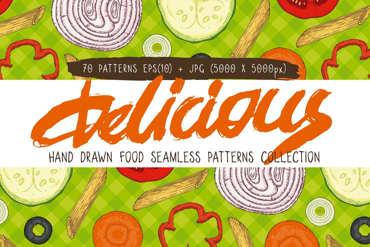 美味食物手绘图案无缝纹理合集 Food Seamless Patterns Collection插图