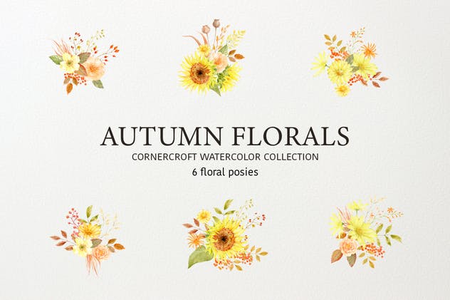 秋天花卉水彩绘画艺术设计素材 Watercolor Autumn Florals Collection插图(2)