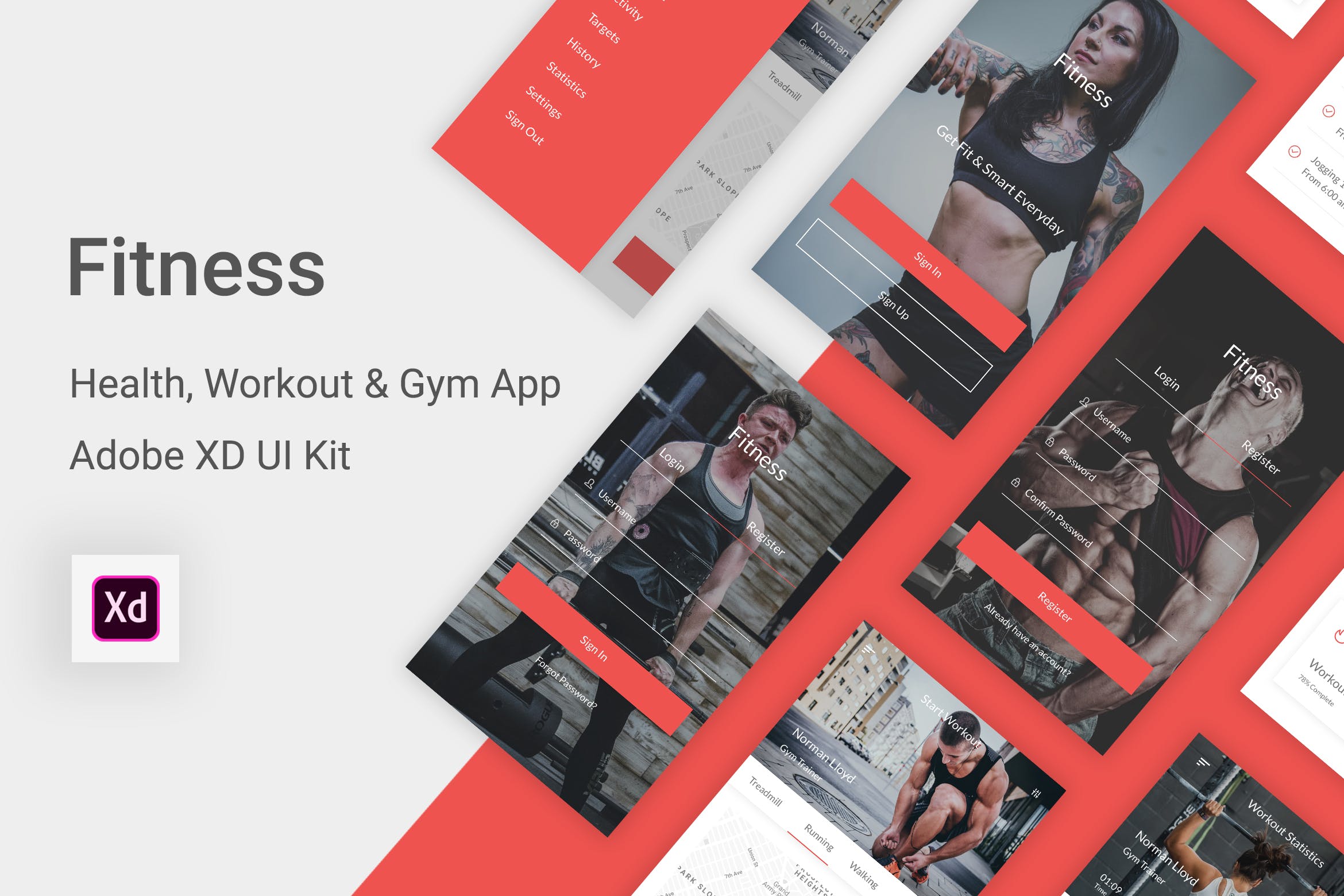 健身俱乐部/健身运动APP应用UI设计套件XD模板 Fitness – Health, Workout & Gym UI Kit in Adobe XD插图