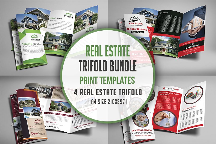 三折页房地产租赁宣传册模板 Real Estate Trifold Brochure Bundle插图