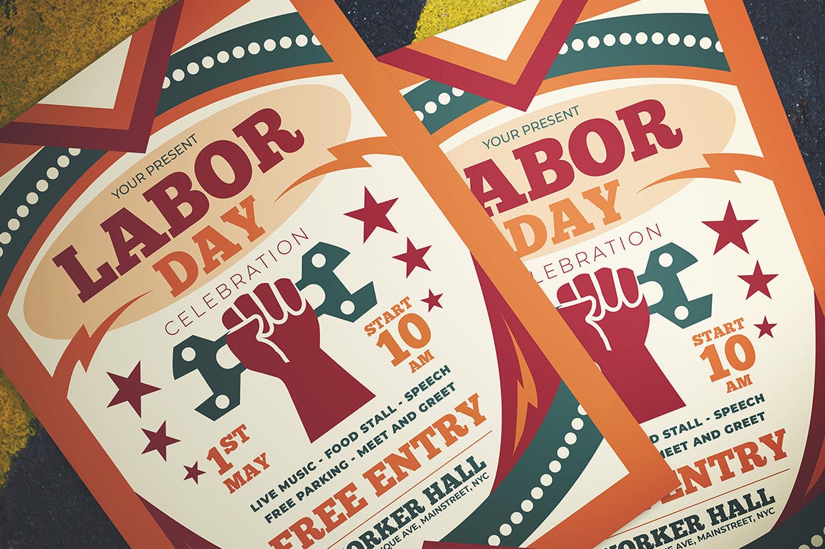 美国劳工节庆祝活动海报传单设计模板 Labor Day Celebration Flyer插图(1)