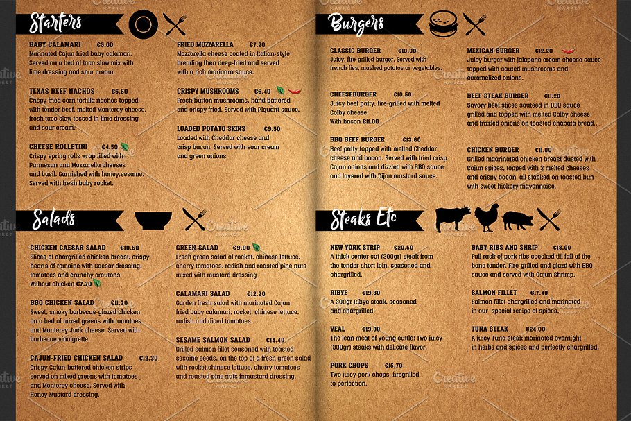 烧烤餐厅菜单传单模板 Grill Restaurant Menu Flyer Template插图(2)