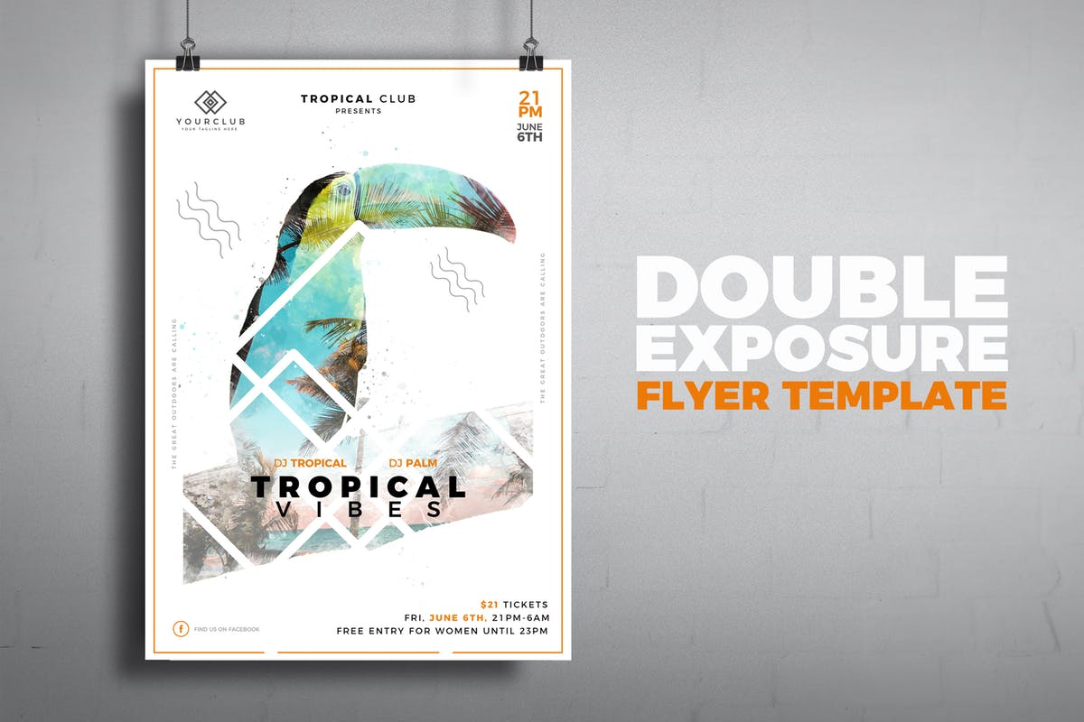 热带主题双重曝光海报设计模板 Tropical Double Exposure Poster插图