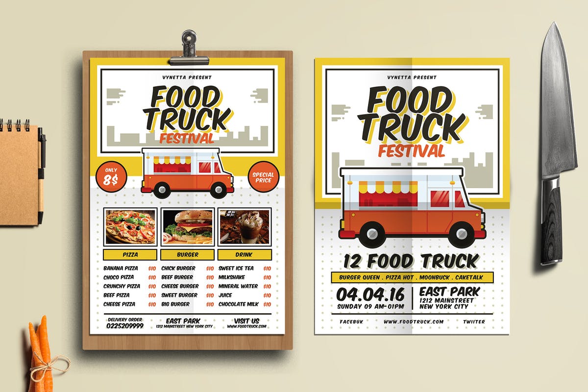 美食节美味餐车海报/传单/菜单模板 Food Truck Festival Poster/Flyer/Menu插图