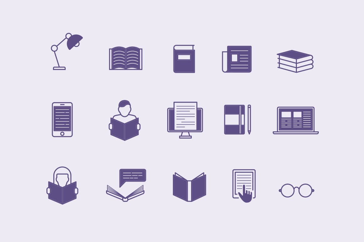 15枚图书阅读主题矢量图标素材 15 Reading Icons插图(1)