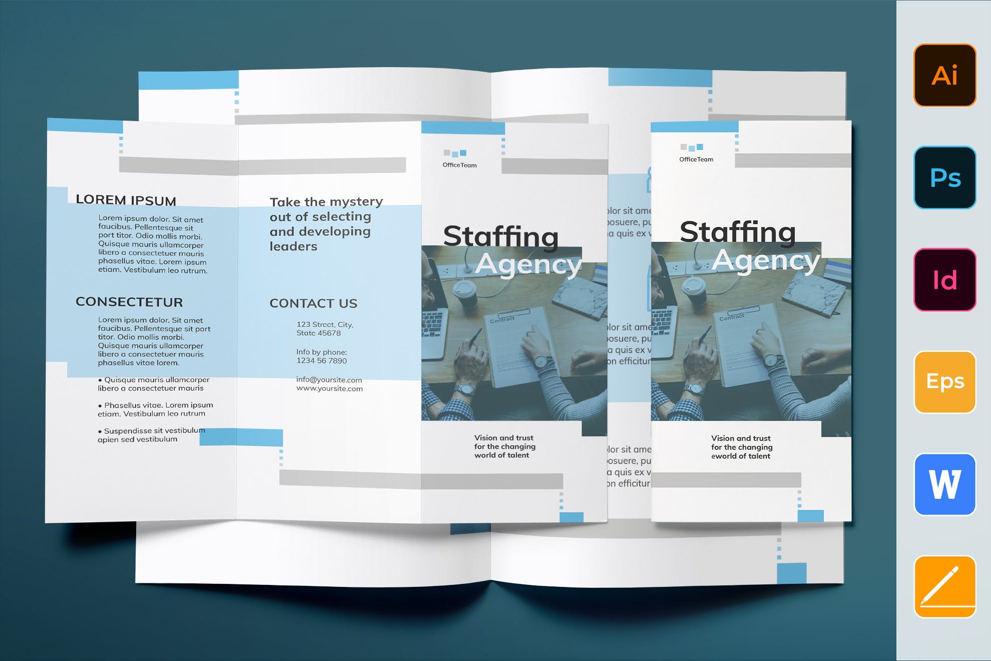 人力资源市场三折页宣传单设计模板 Staffing Agency Brochure Trifold插图
