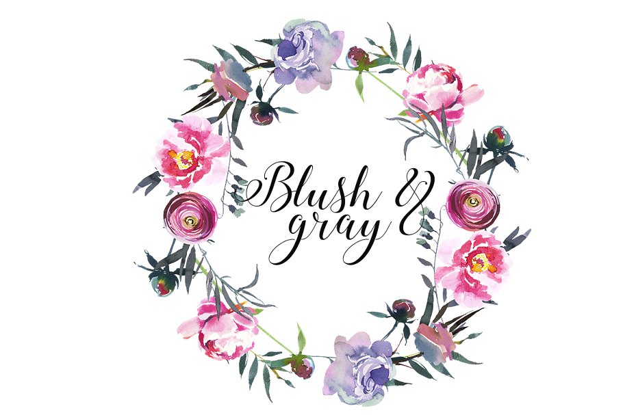 腮红和灰色水彩花卉插画 Blush & Gray Watercolor Flowers插图(5)