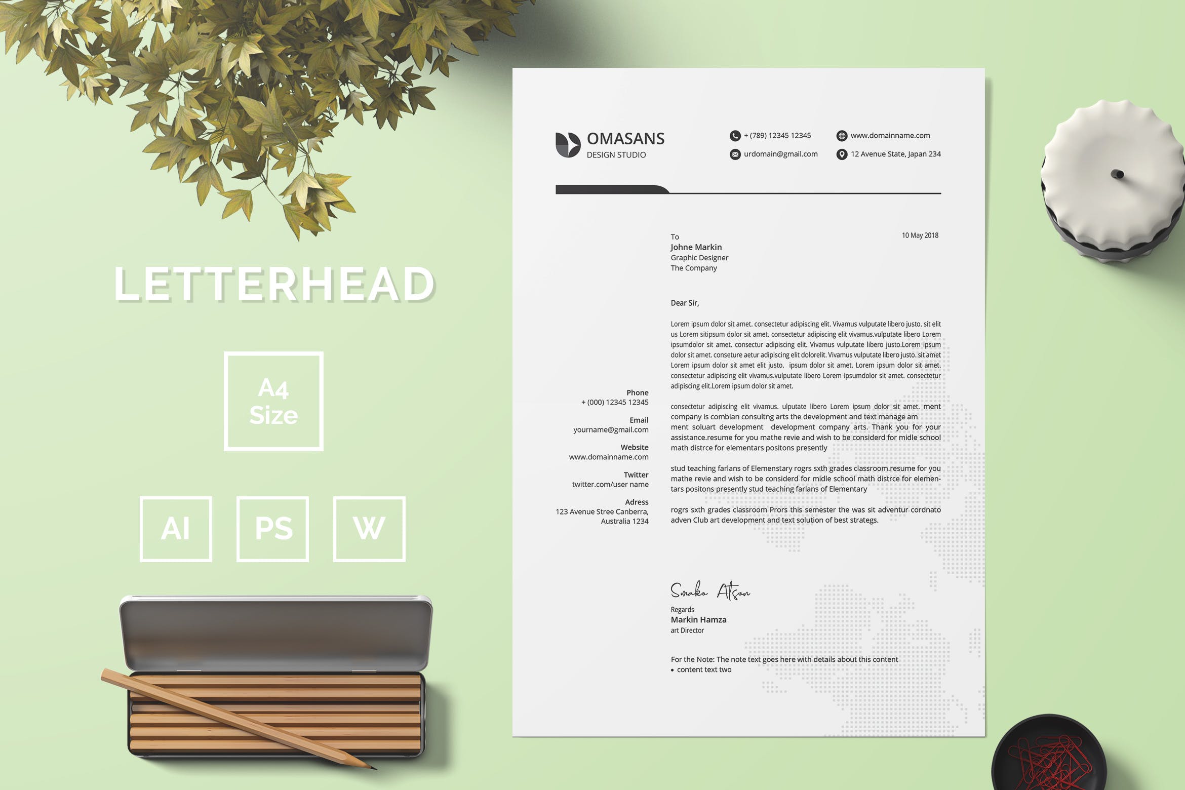 现代设计风格公开信/推荐信企业信纸设计模板03 Letterhead Template 03插图