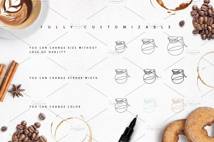 咖啡主题手绘线条符号图标 Coffee One Line Symbols插图(6)