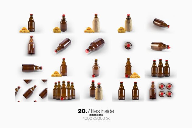 啤酒琥珀瓶啤酒瓶样机 Steinie Beer Amber Bottle Mockup插图(11)