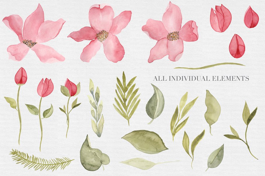 22款独特的手绘水彩花卉剪贴画 Watercolor Flowers Clipart Set插图(1)