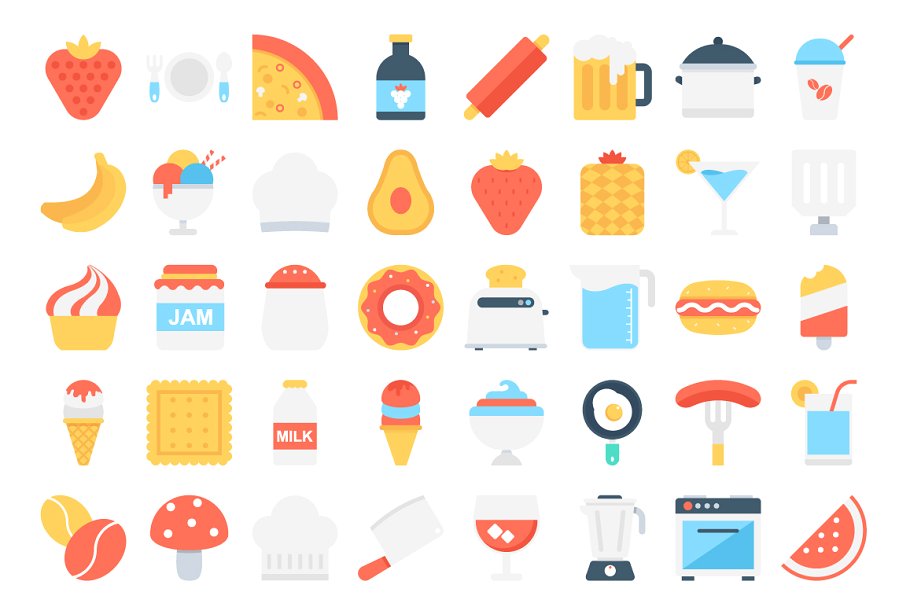 180枚美食食品主题扁平化设计图标下载 180 Flat Food Icons插图(3)