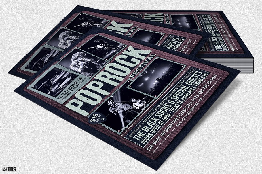暗色调摇滚音乐节海报传单PSD模板V2 Pop Rock Festival Flyer PSD V2插图(3)
