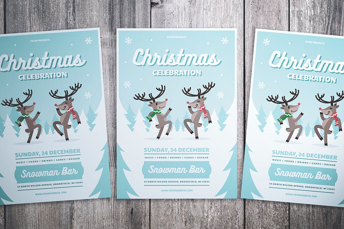 与鹿共舞圣诞节庆祝派对活动海报设计模板 Christmas Celebration Flyer插图(3)