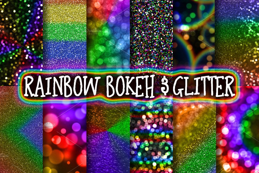 彩虹散景和闪耀背景素材 Rainbow Bokeh & Glitter Backgrounds插图