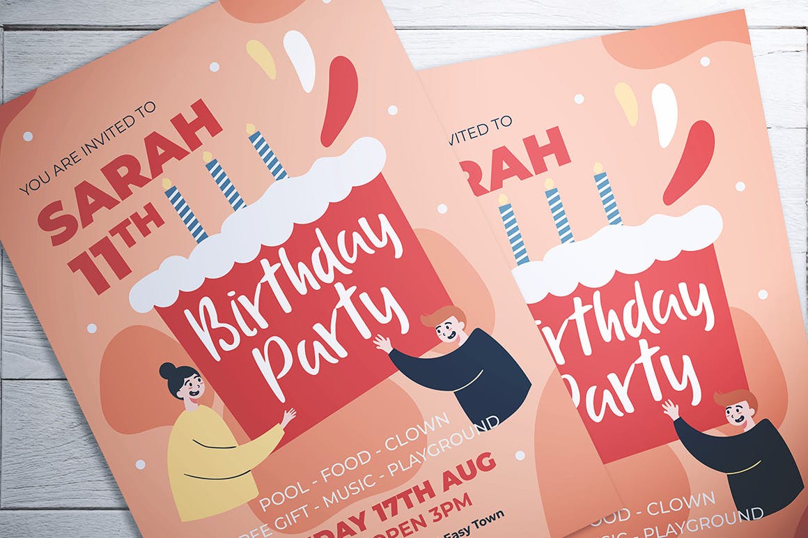 生日会活动邀请海报传单设计模板 Birthday Party Flyer插图(1)