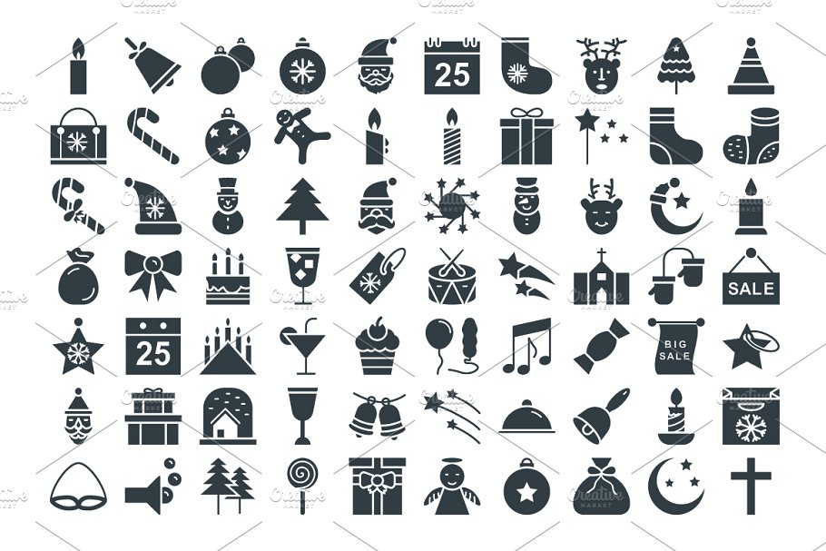 100+圣诞节日装饰矢量图标 100+ Christmas Vector Icons插图(1)