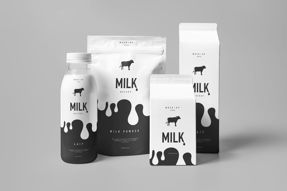 牛奶饮料奶制品包装样机模板 Milk Mock-up插图