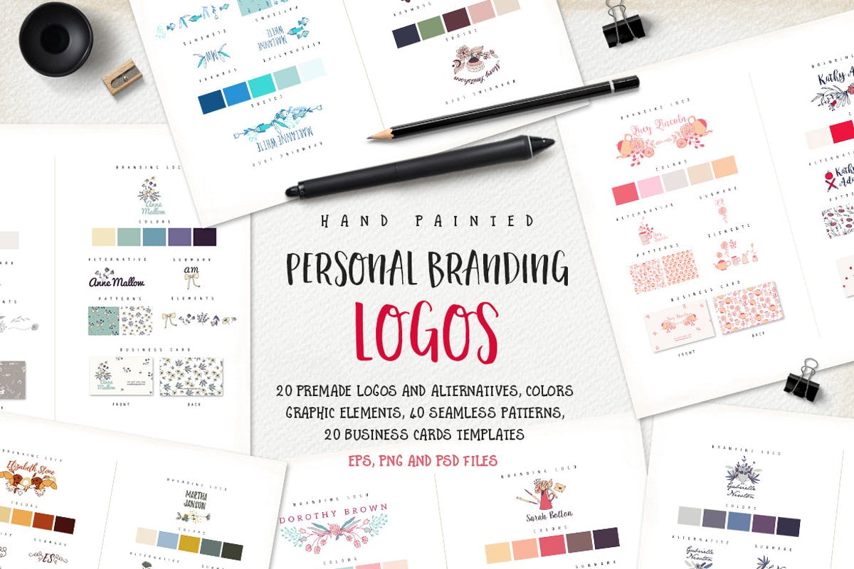 花卉/手绘个性装饰元素品牌Logo设计模板 Personal Branding Logos插图
