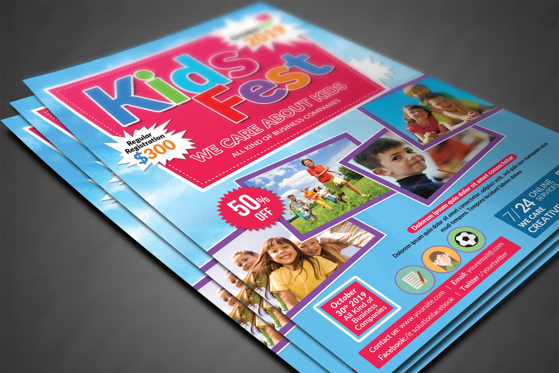 创意儿童夏令营宣传单设计模板 Kids Summer Camp Flyer template插图(2)