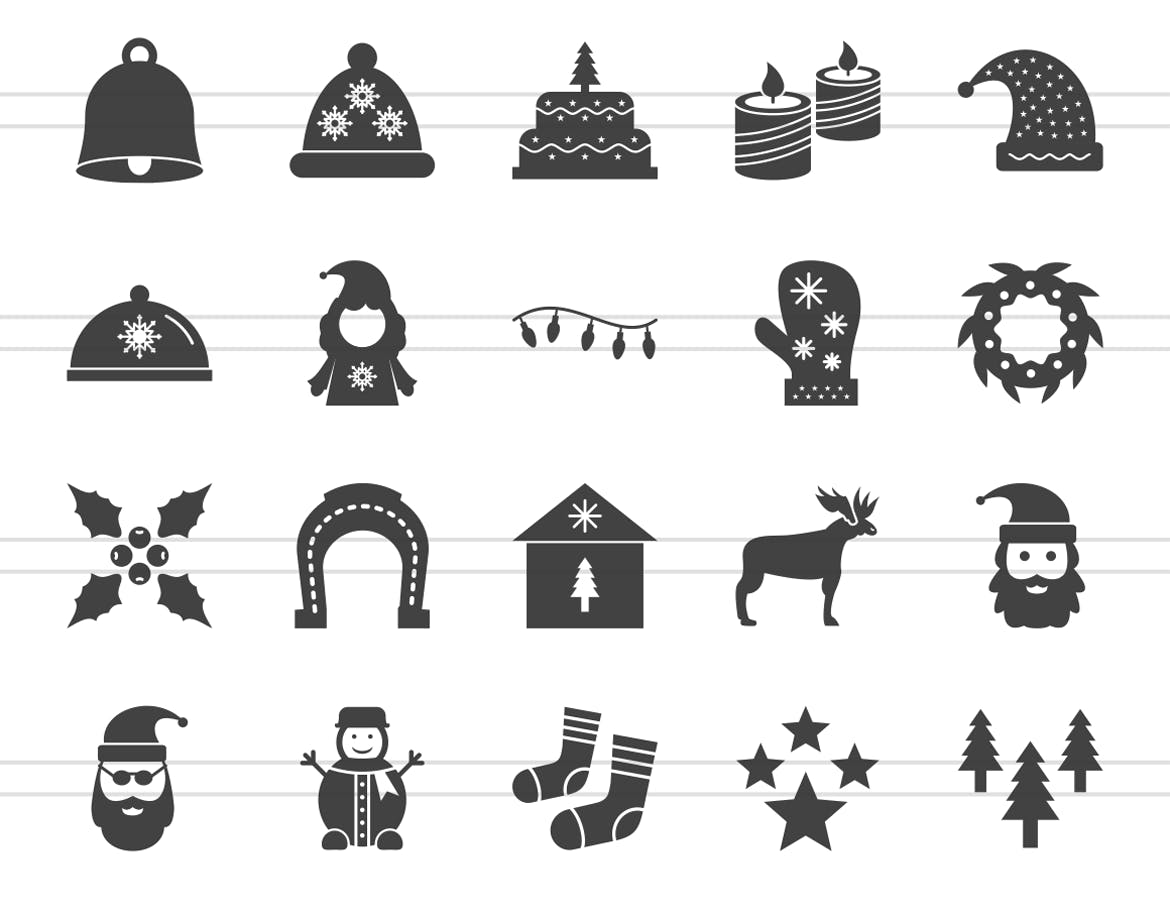 40枚圣诞节主题矢量字体图标 40 Christmas Glyph Icons插图(2)