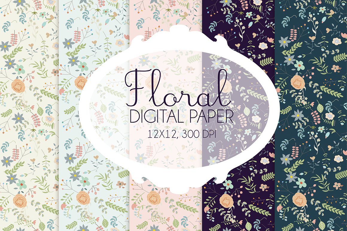 手绘花卉元素图案数码纸张素材 Floral digital paper插图