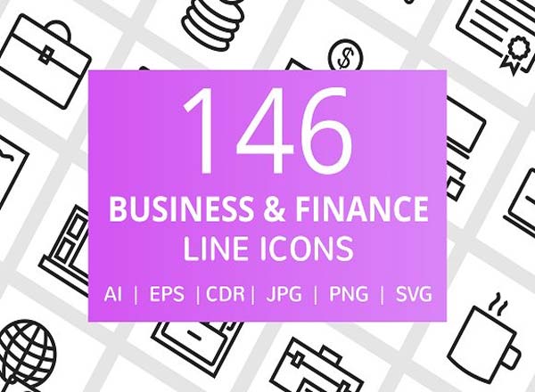 146枚特色极简主义商业及金融线图标套装插图