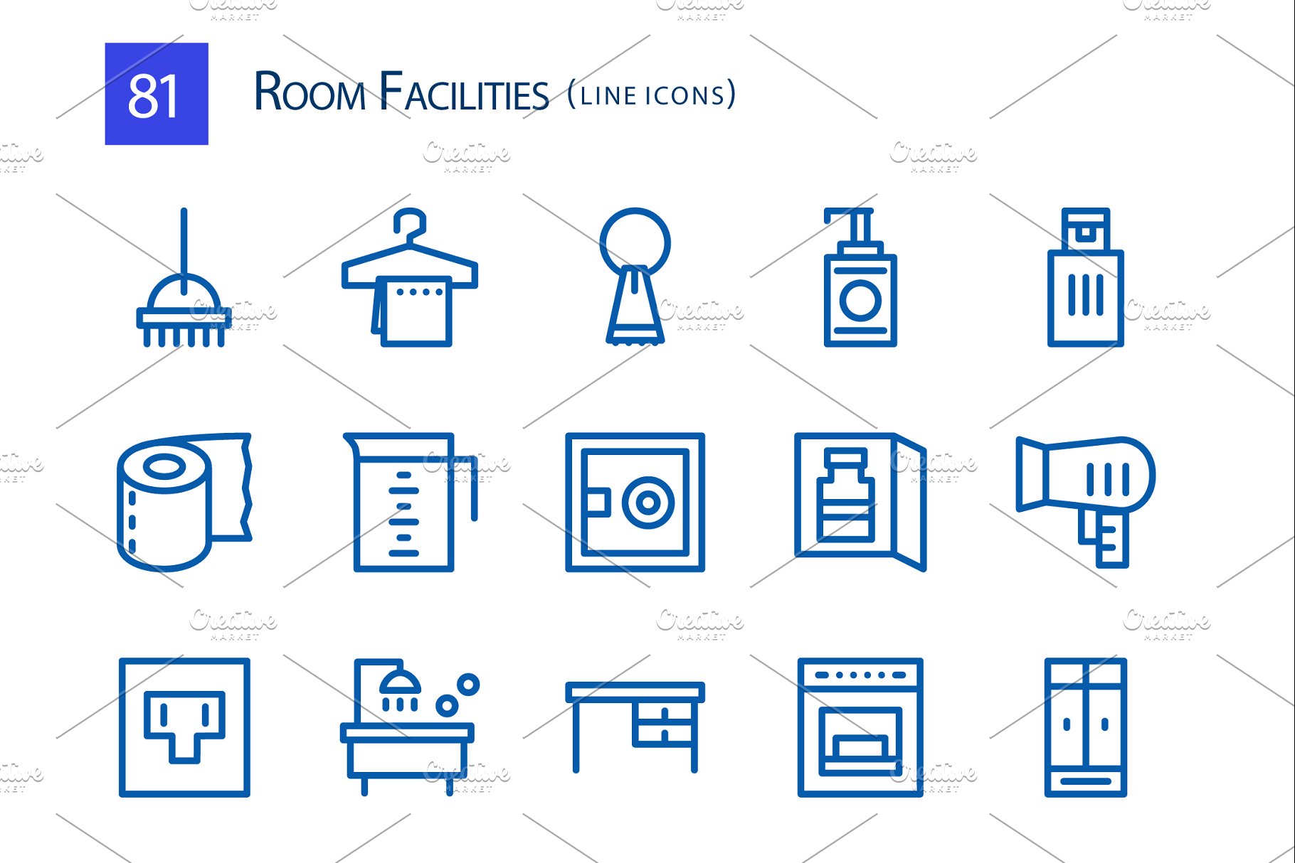 81个房屋电器家居物品矢量线条图标  81 Room Facilities Line Icons插图(1)