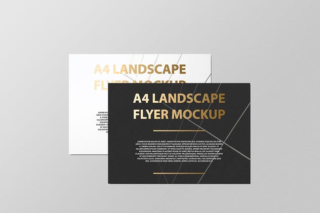 A4横向铝箔冲压工艺传单海报样机 A4 Landscape Flyer / Poster Mockup – Foil Stamping插图(6)