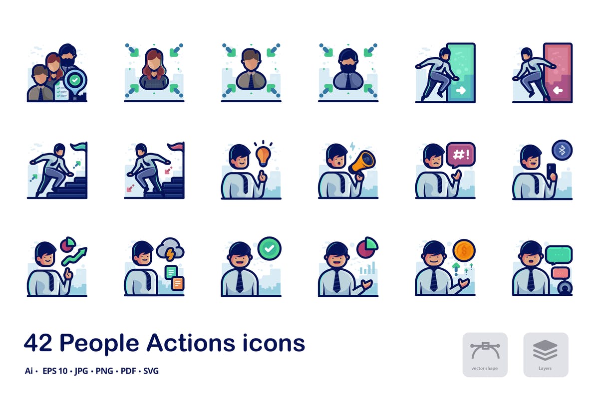用户行为概念矢量图标合集 People actions detailed filled outline icons插图