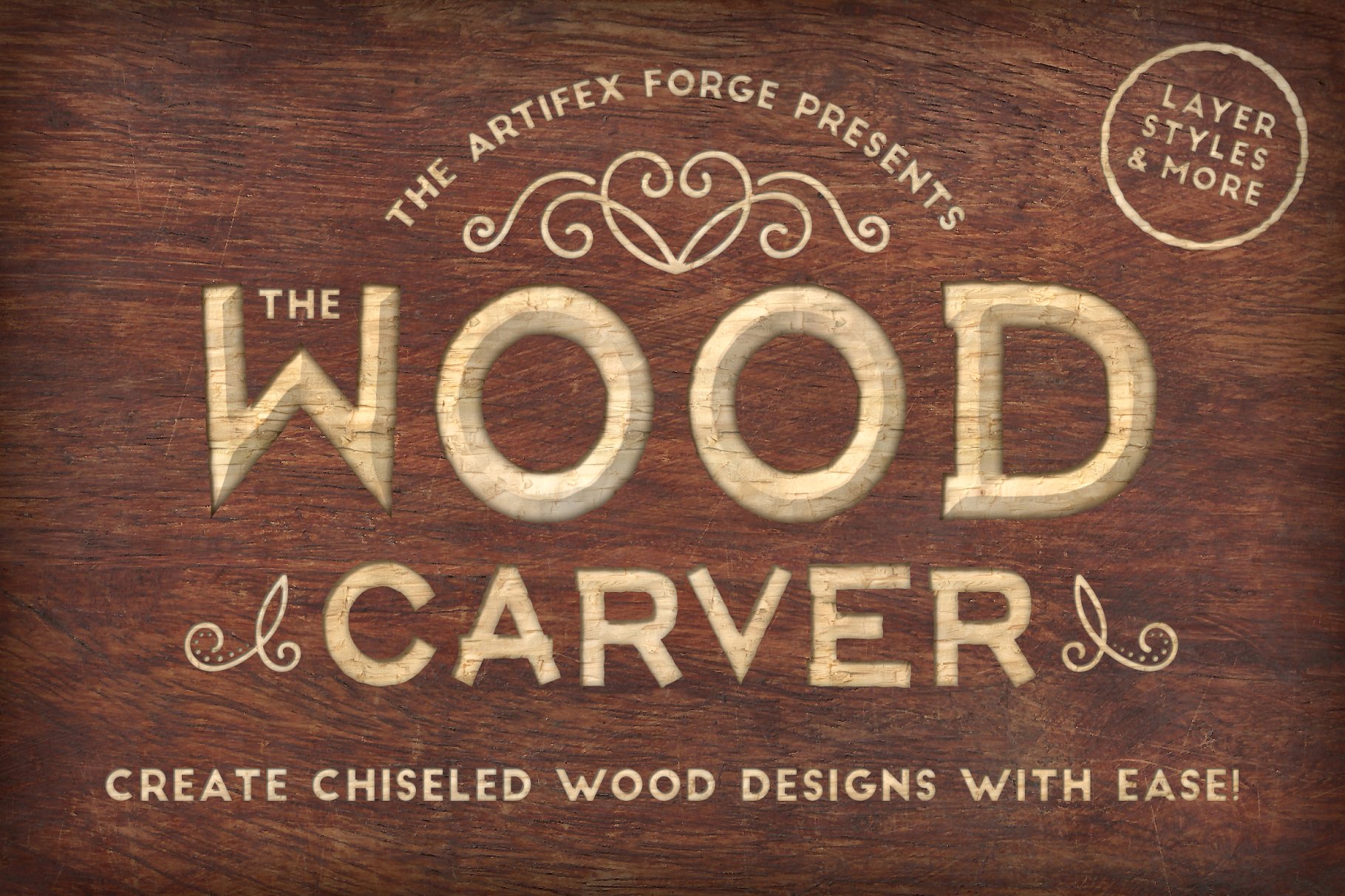 木雕木刻图层样式及木纹背景 The Wood Carver – PS Styles & More插图
