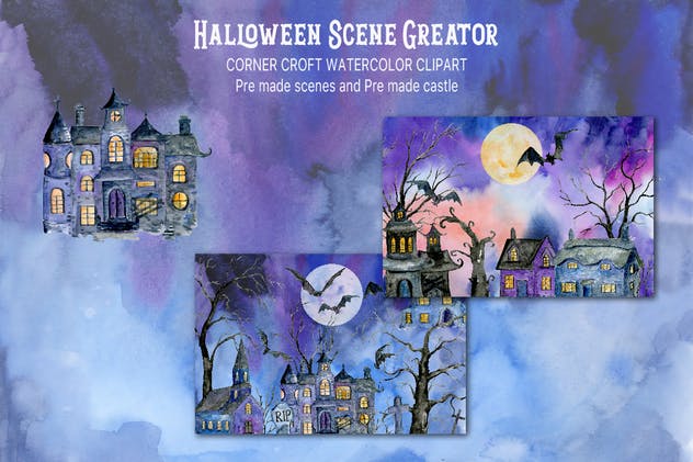 万圣节水彩元素场景生成器 Watercolor Halloween Scene Creator插图(6)
