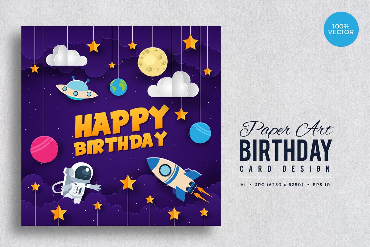 剪纸艺术生日快乐矢量贺卡设计模板v6 Paper Art Happy Birthday Vector Card Vol.6插图