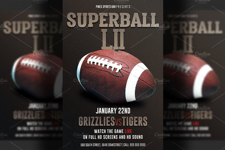 美式足球超级碗传单模板 American Football Super Bowl Flyer插图
