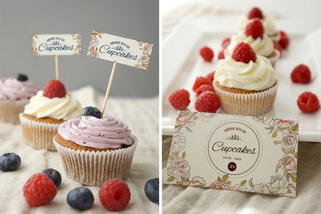 甜品蛋糕品牌标签样机模板 Cupcake Mockup插图(4)