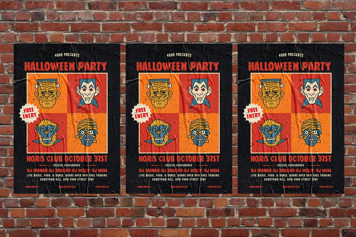 万圣节主题派对活动海报设计模板 Halloween Party插图(3)