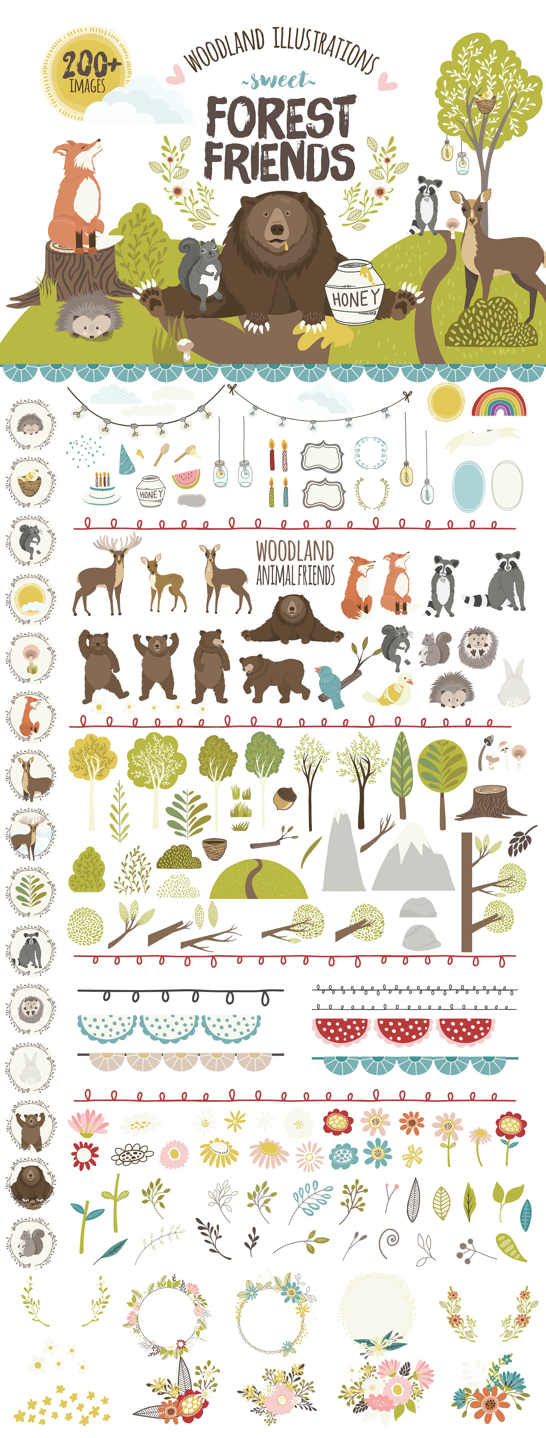 可爱卡通林地动物剪贴画 Woodland Animal Cute Characters插图
