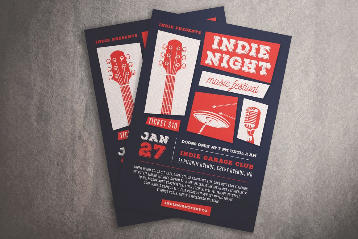 独立音乐会活动海报传单模板 Indie Night Music Festival Flyer插图(4)