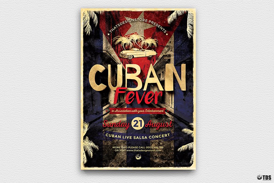 古巴风情主题传单海报PSD模板 Cuban Fever Flyer PSD插图(1)