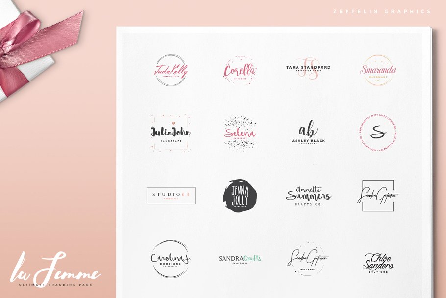 250个女性风格品牌Logo模板 250 Feminine Logos Pack插图(13)