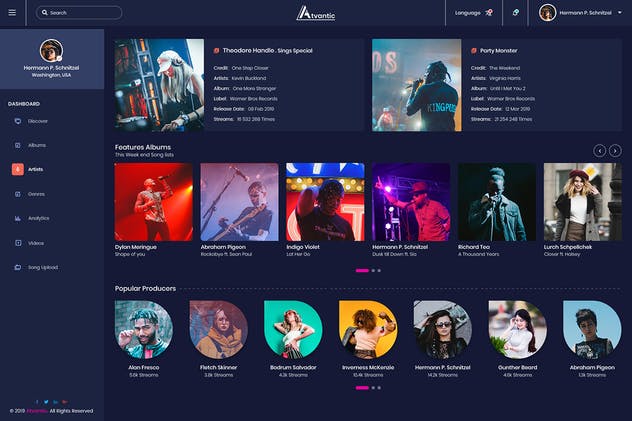 音乐发布管理APP软件应用后台UI套件 Atvantic – Music App Admin Dashboard UI Kit插图(3)