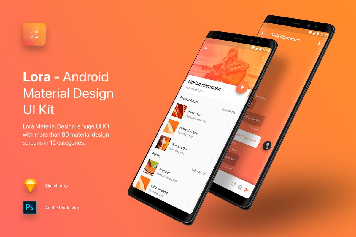 Material设计风格APP应用开发标准UI套件 Lora – Android Material Design UI Kit插图
