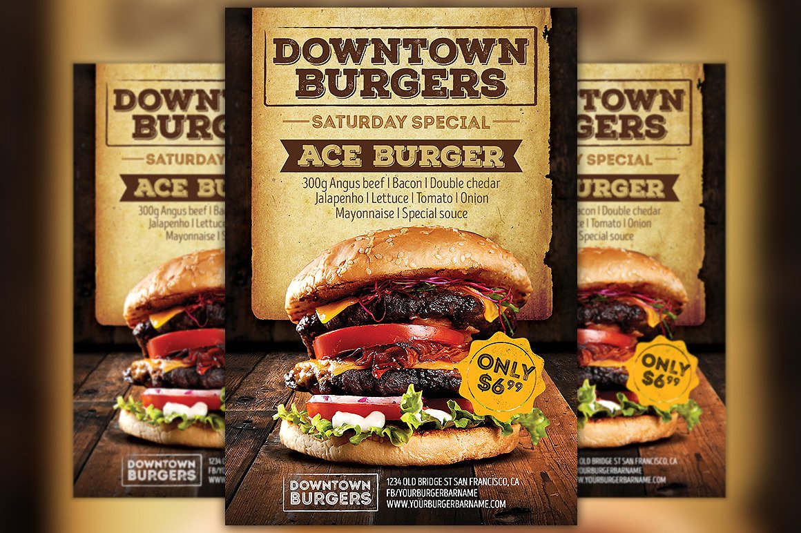 汉堡快餐店宣传海报设计模板 Hamburger Special Flyer Template插图