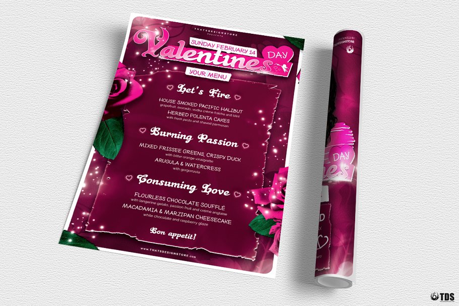 情人节主题传单PSD模板v7 Valentines Day Flyer+Menu PSD V7插图(2)