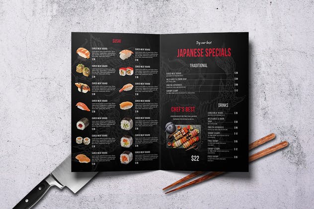 日式餐厅寿司刺身餐厅菜单设计PSD模板 Japanee Menu Bundle A4 & US Letter插图(3)