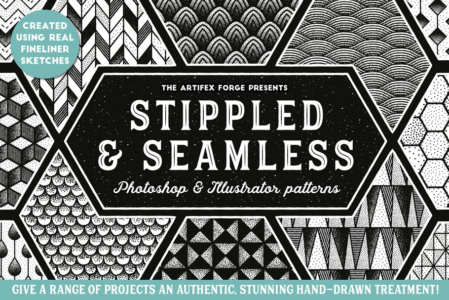 重复手绘图案无缝纹理合集 Stippled & Seamless – Patterns插图