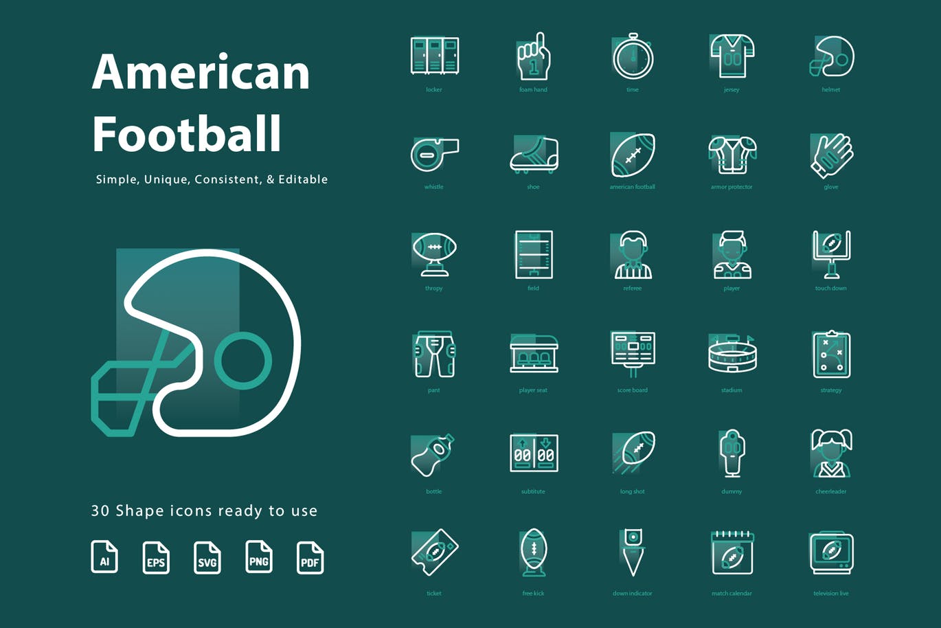 体育运动-美式足球橄榄球主题形状图标 American Football (Shape)插图(2)