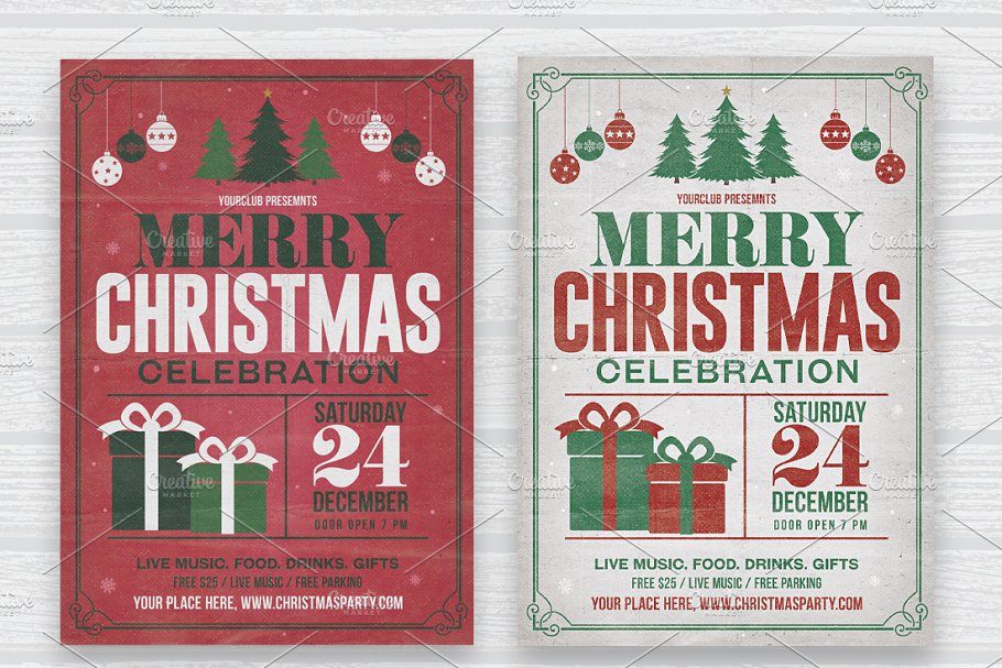 圣诞节派对聚会活动传单模板 Vintage Christmas Party Flyer插图(1)